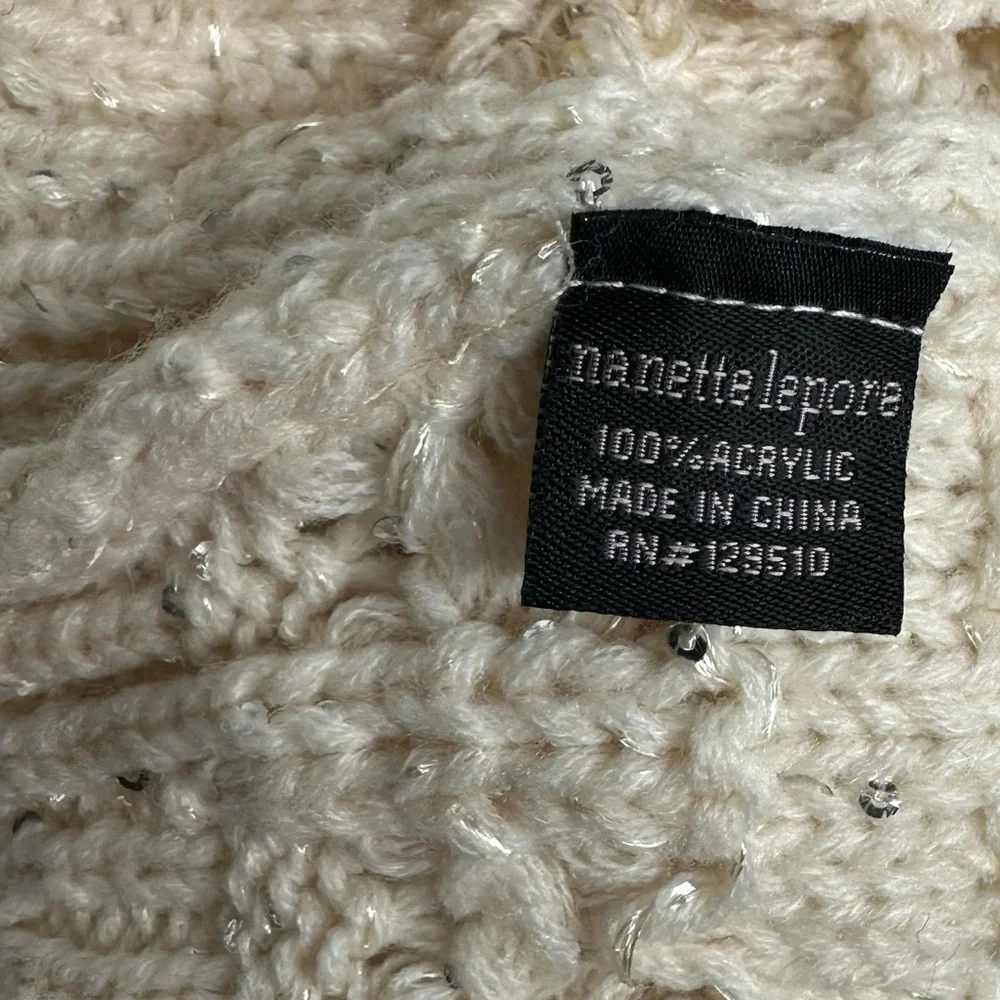 Nanette Lepore Metallic Knit Sequin Pom Pom Beanie Women’s One Size New!
